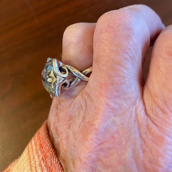 Premium Huge Sparkling Topaz Gem Ann King Sterling Silver & 18K Gold Size 7 Ring - Picture 7 of 7